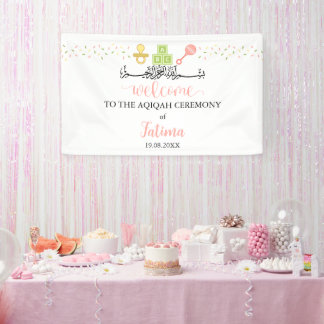 Schattig wit Aqiqah Aqeeqah Welkom Bannerbord Spandoek