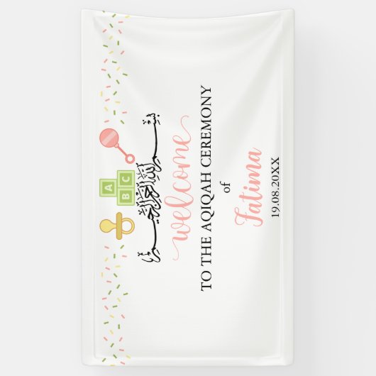 Schattig wit Aqiqah Aqeeqah Welkom Bannerbord Spandoek (Verticaal)