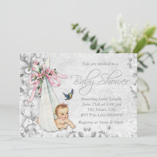 Schattig  wit Baby shower Kaart (Staand voorkant)