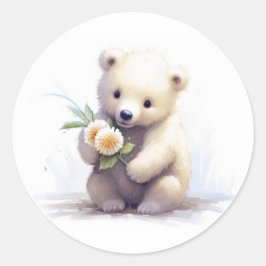 Schattig wit Beer met bloem Ronde Sticker