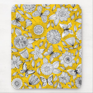 Schattig wit geel bloemig abstract ontwerp muismat