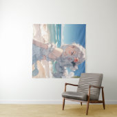 Schattig wit haired anime meisje op het strand wandkleed (In Situ (horizontaal))