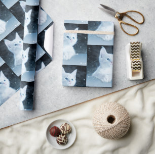 Schattig wit kitten met  blauw ogen patroon cadeaupapier