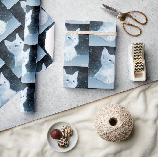 Schattig wit kitten met blauw ogen patroon cadeaupapier (Crafts)