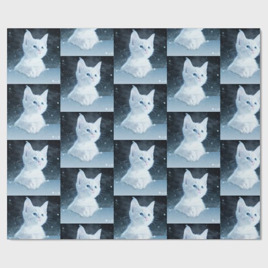 Schattig wit kitten met blauw ogen patroon cadeaupapier (Vlak)