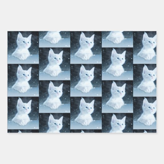 Schattig wit kitten met  blauw ogen patroon inpakpapier vel (Voorkant 2)