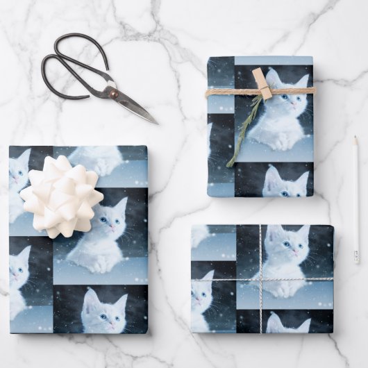 Schattig wit kitten met blauw ogen patroon inpakpapier vel (Voorkant)