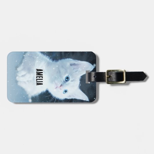 Schattig wit kitten met blauwe ogen bagagelabel (Voorkant horizontaal)