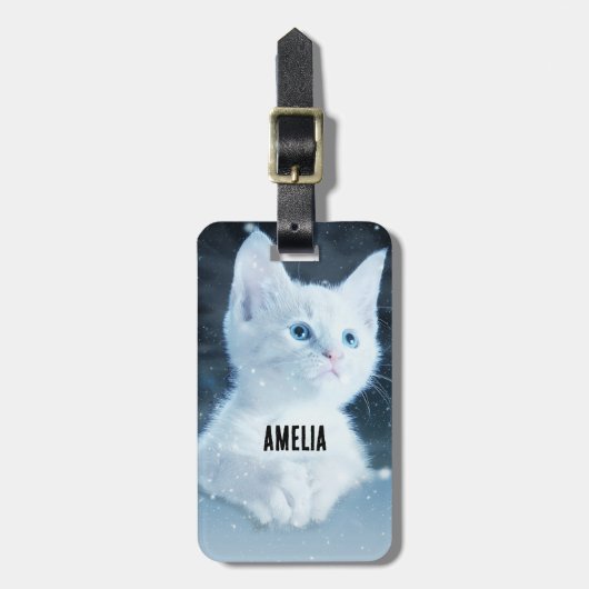 Schattig wit kitten met  blauwe ogen bagagelabel (Voorkant verticaal)