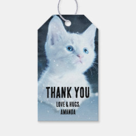 Schattig wit kitten met  blauwe ogen cadeaulabel