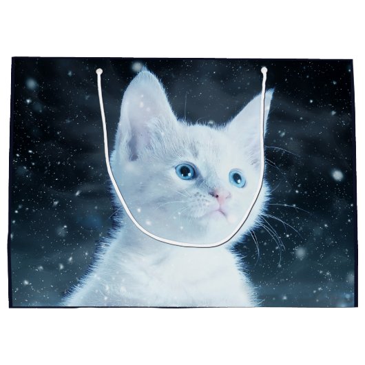 Schattig wit kitten met  blauwe ogen groot cadeauzakje (Achterkant)