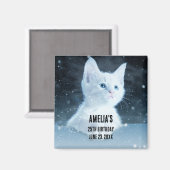 Schattig wit kitten met  blauwe ogen magneet (Voorkant / Achterkant)