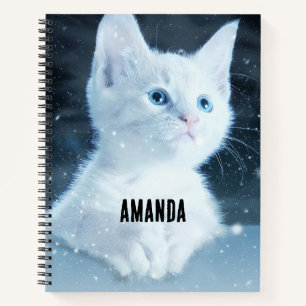 Schattig wit kitten met  blauwe ogen notitieboek