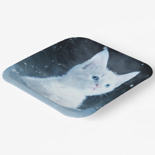 Schattig wit kitten met blauwe ogen papieren bordje (Gebogen)