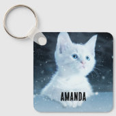 Schattig wit kitten met blauwe ogen sleutelhanger (Voorkant)
