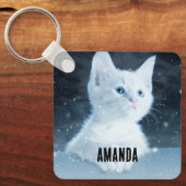 Schattig wit kitten met blauwe ogen sleutelhanger (Voorkant)