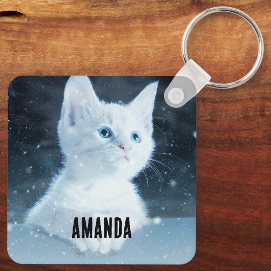 Schattig wit kitten met  blauwe ogen sleutelhanger (Achterkant)