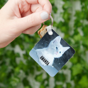 Schattig wit kitten met  blauwe ogen sleutelhanger