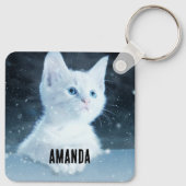 Schattig wit kitten met blauwe ogen sleutelhanger (Achterkant)