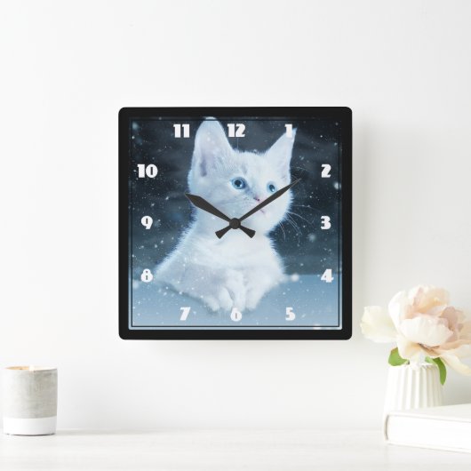 Schattig wit kitten met  blauwe ogen vierkante klok (Huis)