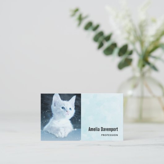 Schattig wit kitten met blauwe ogen visitekaartje (Staand voorkant)