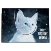 Schattig wit kitten met  Blue Eyes Verjaardag Groot Cadeauzakje (Voorkant)
