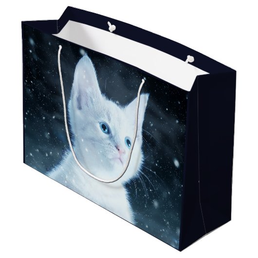 Schattig wit kitten met  Blue Eyes Verjaardag Groot Cadeauzakje (Achterkant Gekanteld)