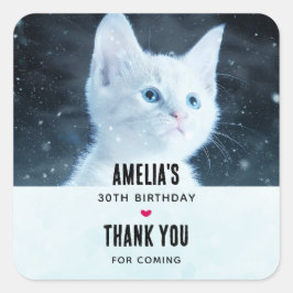 Schattig wit kitten met  Blue Eyes Verjaardag Vierkante Sticker