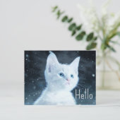 Schattig wit kitten met  Hallo blauw Eyes Briefkaart (Staand voorkant)