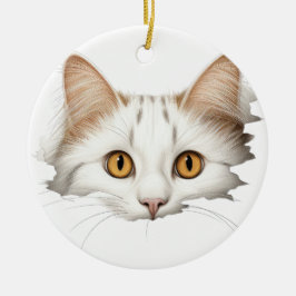 SCHATTIG WIT KITTY KATTENGEZICHT KERAMISCH ORNAMENT