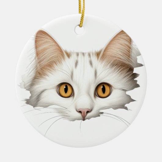SCHATTIG WIT KITTY KATTENGEZICHT KERAMISCH ORNAMENT (Voorkant)