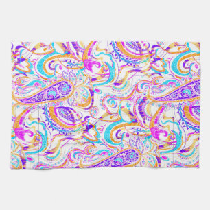 Schattig wit kleurrijk paisley ontwerp theedoek