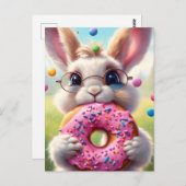 Schattig wit konijn met een donut briefkaart (Voorkant / Achterkant)
