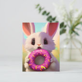 Schattig wit konijn met een roze donut briefkaart (Staand voorkant)