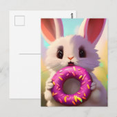 Schattig wit konijn met een roze donut briefkaart (Voorkant / Achterkant)