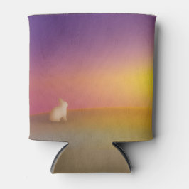 Schattig wit konijn op grasheuvel bij zonsopgang blikjeskoeler