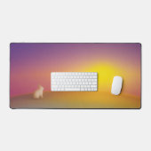 Schattig wit konijn op grasheuvel bij zonsopgang bureaumat (Keyboard & Muis)