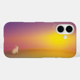 Schattig wit konijn op grasheuvel bij zonsopgang iPhone 16 hoesje