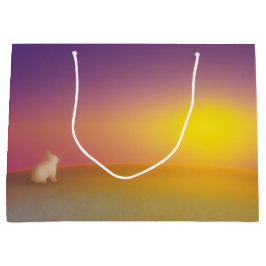 Schattig wit konijn op grasheuvel bij zonsopgang groot cadeauzakje