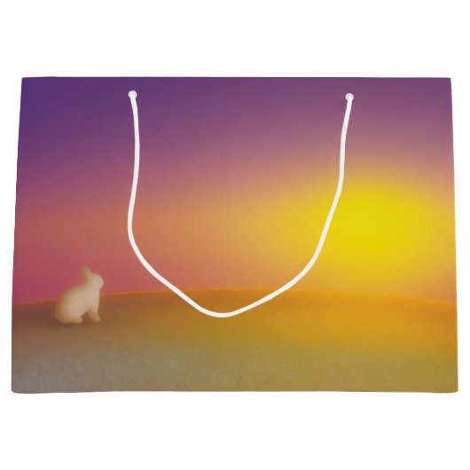 Schattig wit konijn op grasheuvel bij zonsopgang groot cadeauzakje