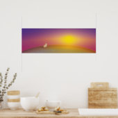 Schattig wit konijn op grasheuvel bij zonsopgang poster (Keuken)