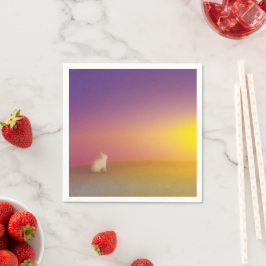 Schattig wit konijn op grasheuvel bij zonsopgang servet