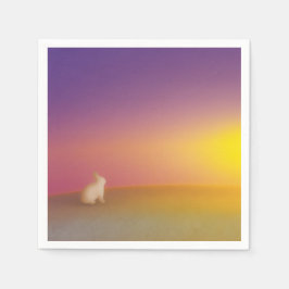 Schattig wit konijn op grasheuvel bij zonsopgang servet