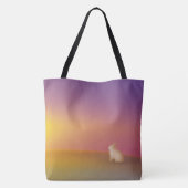 Schattig wit konijn op grasheuvel bij zonsopgang tote bag (Achterkant)