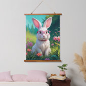 Schattig Wit Konijn Portret-68054 Hangend Wandkleed (Slaapkamer)
