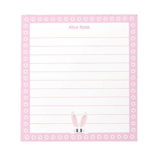 Schattig wit konijn & witte bloemen op voering notitieblok (Voorkant)