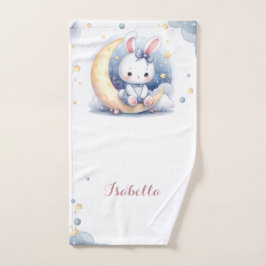 Schattig wit konijntje dat op de maan zit bad handdoek