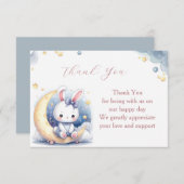 Schattig wit konijntje dat op de maan zit bedankkaart (Voorkant / Achterkant)