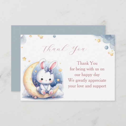 Schattig wit konijntje dat op de maan zit bedankkaart (Voorkant / Achterkant)