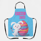 Schattig wit konijntje met kleurrijk geschilderd p schort (Voorkant)